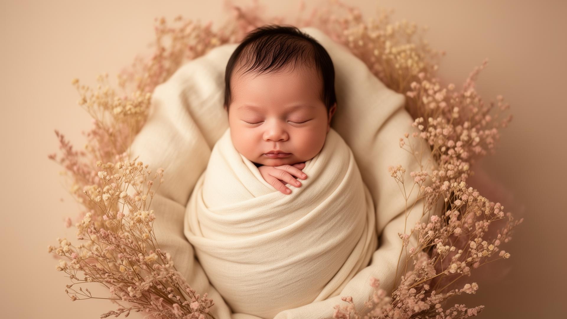 Ensaio newborn delicado em tons rosa e creme